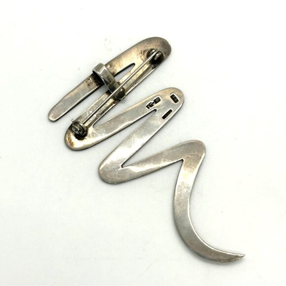 Vintage Sterling Silver Zig Zag Brooch Taxco Mexico 925 Statement Jewelry Piece - Picture 14 of 16